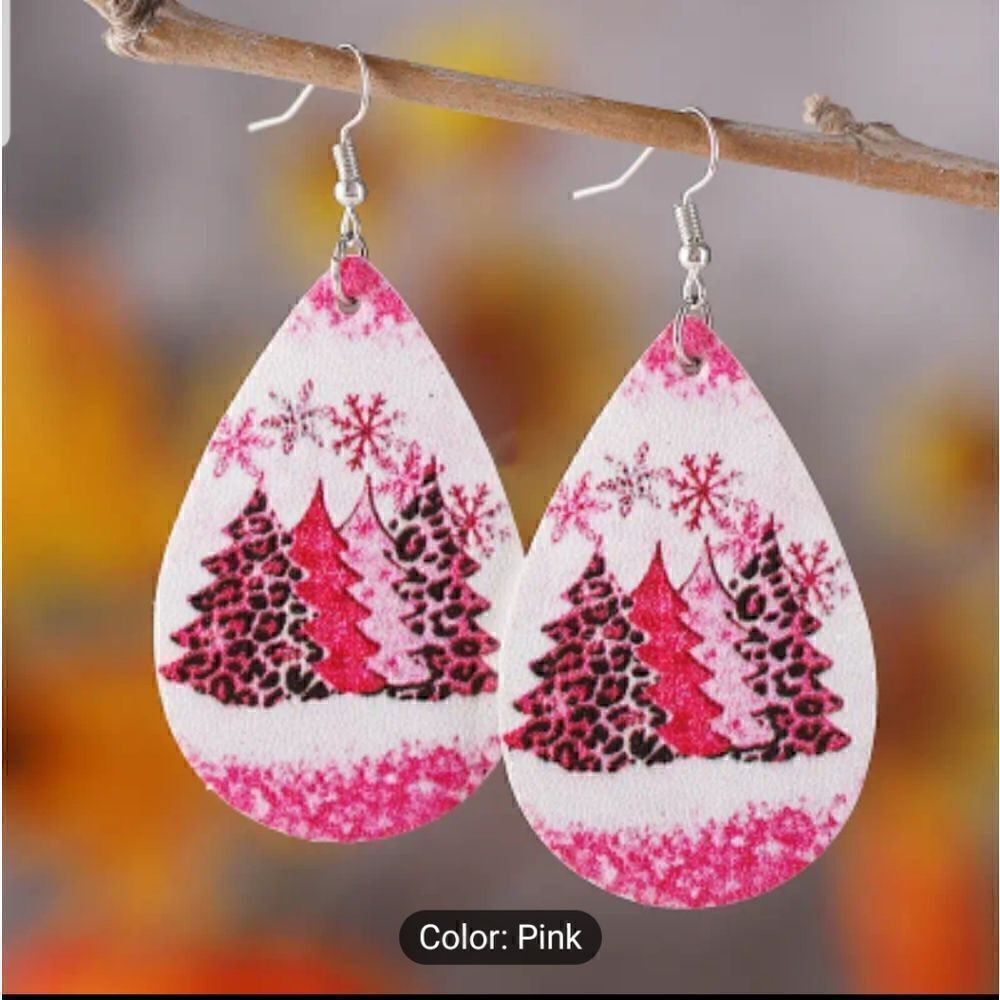 ❤️Christmas  pink pattern dangle earrings
